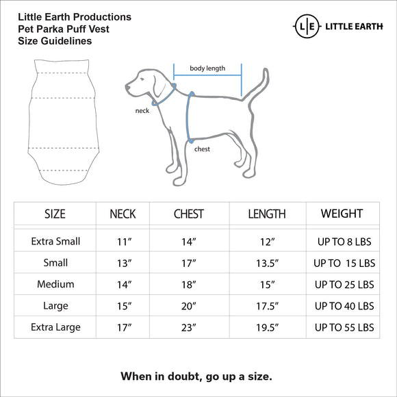 Pet Puffer Vest Size Chart